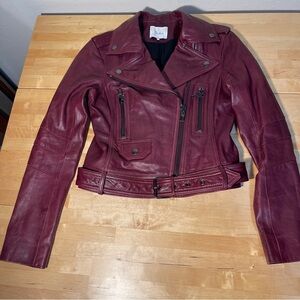PARKER Belfast Burgundy Leather Biker Jacket Excellent Used Condition Size XS